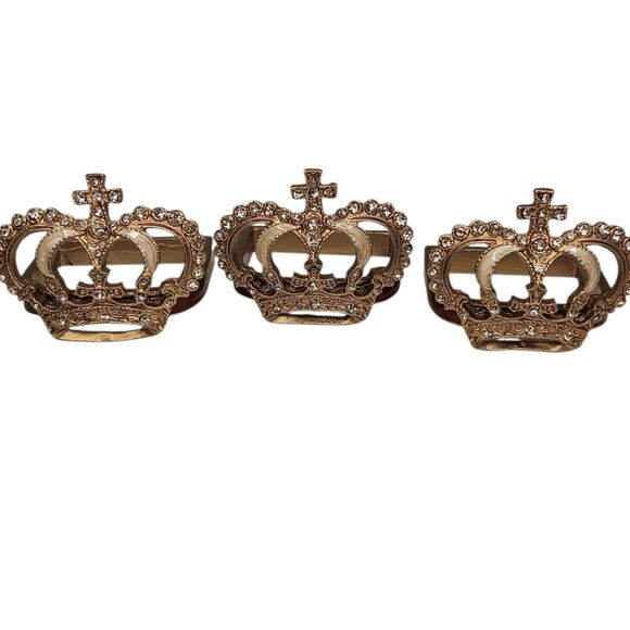 12 Crown Napkin Ring Holders Gold With Rhinestones And Enamel 4 Different Styles - Picture 10 of 13
